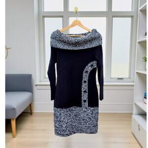 Venus Black Cowlneck Fitted Sweater Dress M